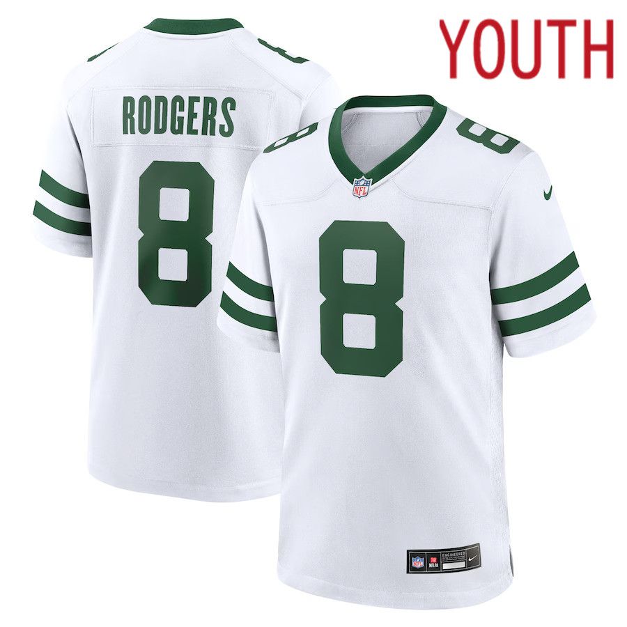 Youth New York Jets #8 Aaron Rodgers Nike White Legacy Player Game NFL Jersey->women nfl jersey->Women Jersey